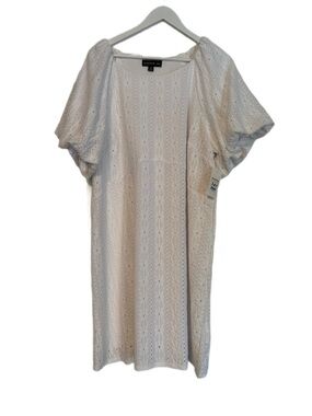 Harper 241 White Eyelet Puff Sleeve Shift Dress 2X NWT
